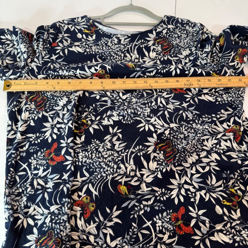 Talbots Navy Butterfly Botanical Long Sleeve Jersey Knit Top Large 95% Cotton - Picture 3 of 7